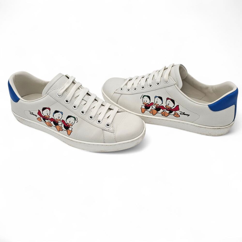 Gucci Ace Sneaker Disney Ducks Blue White Leather Low Top Lace Up Size 39 US 9 - Picture 1 of 12